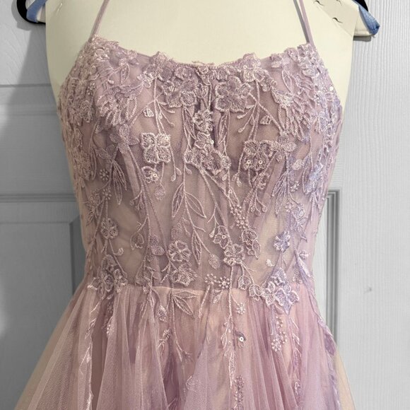 Ball-Gown/Princess Square Floor-Length Tulle Prom Ball Quinceañera Dress Lilac - Picture 10 of 13